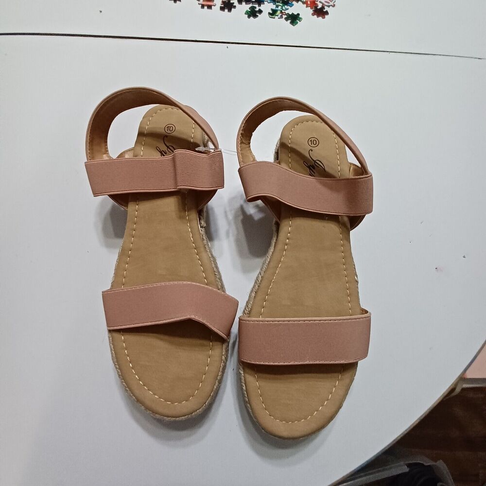 Jynx Women 10 Slides Sandals Pink Flat Platform Espadrille Slip On Elastic Comfy